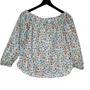 J. Crew Liberty Off Shoulder Top 00 Multi Floral Ruffle Bohemian Hippie Festival - Picture 1 of 8