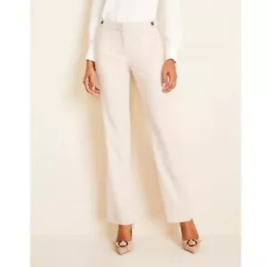 NWT Ann Taylor Herringbone Mid-Rise Straight Trouser Pant Preppy Career Tan 2 - Picture 1 of 9