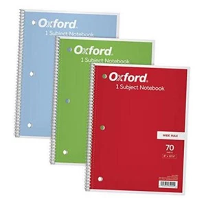 1-Subject Notebooks, 8" x 10-1/2", Wide Rule, 70 Sheets, 3 Pack, Color - Picture 1 of 8