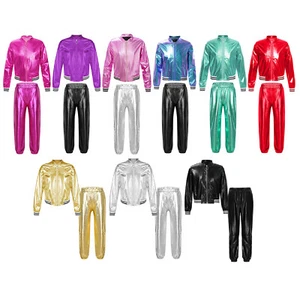 Girls Dance Outfit Hip Hop Zip Jacket Coat with Long Pants Workout Set Tracksuit - Picture 1 of 59