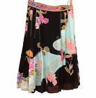 Vintage Carlisle Floral Silk Skirt Poly Lined Semi Pleated Black Women’s Size 8
