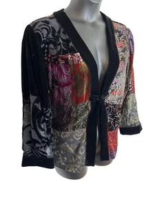 Chicos Size 2 (XL) Embroidered Jacket Velvet Asian Witchy Dark Goth L/S E558 - Picture 1 of 14
