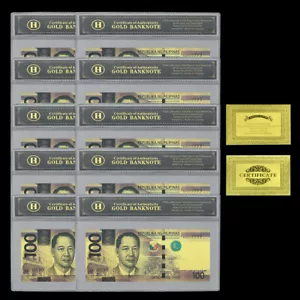 10pcs in Sleeve 2010 Philippines 100 Peso Gold Banknotes PET Material Souvenir - Picture 1 of 7