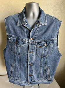 Lee Jeans Plaid Flannel Lined Denim Vest Mens Large Trucker Jacket Vintage 90's - Picture 1 of 11