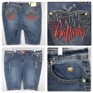 Vtg APPLE BOTTOMS Jeans Bermuda Shorts Size 22 Embroidered Bling Logo Denim 90's - Picture 1 of 16