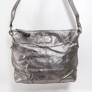 The Sak Hobo Handbag M Silver Metallic Leather Lined Purse Shoulder Bag - Picture 1 of 18