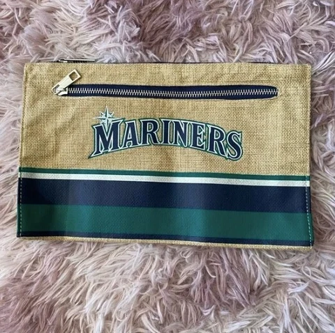 EUC Seattle Mariners MLB Team Fan Brown Tan Blue Green Teal Game Pouch Cover