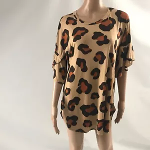 Neu Damen Gr. M Tunika Oberteil braun Glockenärmel Stretch Oberteil Bluse Shirt beige - Bild 1 von 4