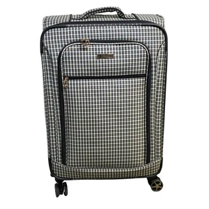 London Fog Large Suitcase Soft Side Spinner Luggage Navy Plaid EUC 26" x 17" - Picture 1 of 9