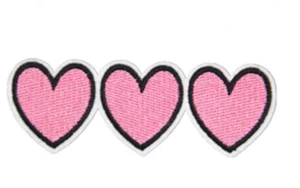 3 PINK HEARTS - Embroidered Iron On Patch - FREE SHIP - Picture 1 of 3