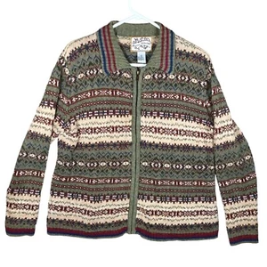 Heirloom Collectibles Ramie Blend Knit Sweater Cardigan Full Zip Medium Green - Picture 1 of 15