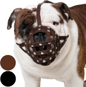 Leather Basket Dog Muzzle for Boxer, English American Bulldog Secure Anti-Barkin - Picture 1 of 6