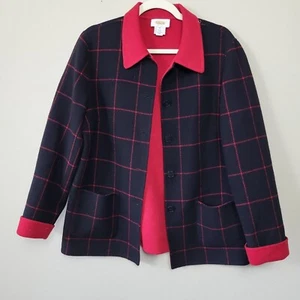 Talbots Womens Black Red Wool Check Long Sleeve Collared Blazer Jacket Size 10 - Picture 1 of 7