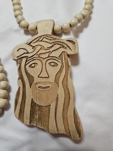 Collar Madera Jesucristo Marrón Tostado Beige - Imagen 1 de 2