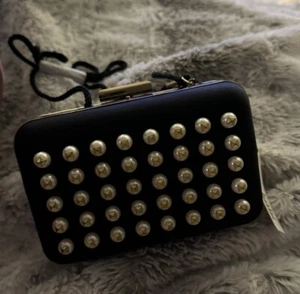 Kate Landry Black Pearl Evening Clutch With Removable Strap NWT 100% Authentic - Picture 1 of 10