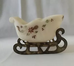 Fenton Art Glass Hand painted Sleigh With Brass Base - Picture 1 of 19