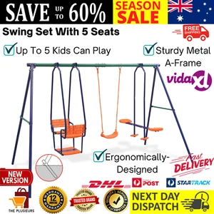Kids Swing Set With 5 Seats Backyard Playground Metal A-Frame Outdoor Activity - Picture 1 of 13