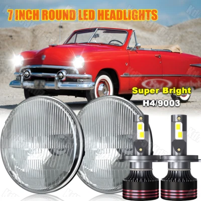 For Ford Deluxe 1939-1951 7" Inch Round LED Headlights Pair - Image 1 of 4