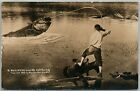 BULL-HEAD NORTH CATHING EXAGGERATED FISHING ANTIQUE REAL PHOTO POSTCARD RPPC 