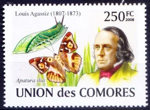 Comoras 2008 MNH, Louis Agassiz, biólogo y geólogo, insectos mariposas - Imagen 1 de 1