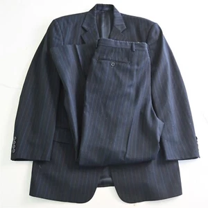 Vtg Tallia 40S 33x30 Navy Blue Striped Flannel Wool USA Made Jacket Pants Suit - Picture 1 of 24
