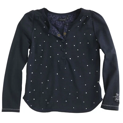 IKKS Girls 2pc Navy Blue long sleeve top with silver polka & grey vest Tshirt 6y - Image 1 of 2