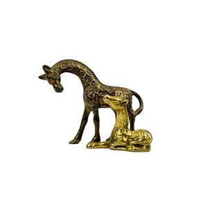 Coppia di statuine giraffa mamma e bambino in ottone vintage - Foto 1 di 24