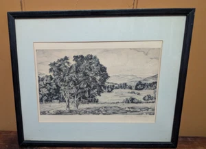 Original Signed Etching by Luigi Lucioni "Vermont Pastoral" Framed Matted - Picture 1 of 12