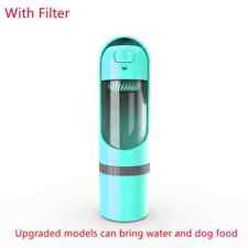 2 in 1 300ml Drink Water Bottle Food Storage Granary with Filter for Pets Green
