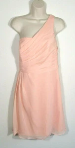 David's Bridal Size 14 A-line Dress One-Shoulder Bellini Orange Crinkle Chiffon - Picture 1 of 8