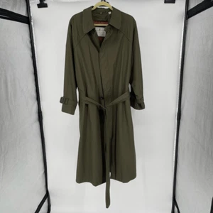 Towne from London Fog Olive Green Trench Coat 42 Regular Houndstooth Wool Lined - Picture 1 of 14