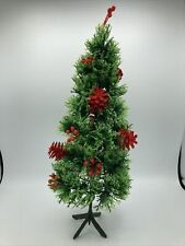 Vtg Mini Tabletop Plastic Christmas Tree Red Pine Cones & Holly 16”