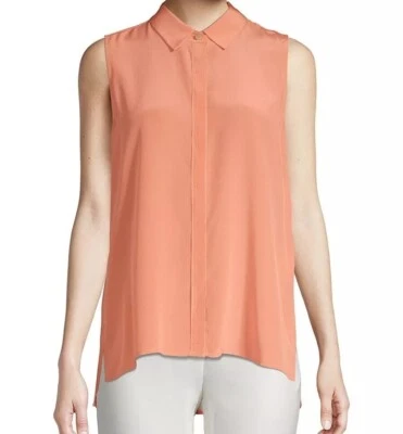 Blusa Donna Karan 100 % seda para mujer XS sin mangas cuello botones plumón melocotón Foto 1 de 4