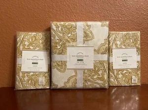 Pottery Barn Britt Medallion Floral King Duvet Cover 2 Standard Shams Gold Cal.K - Picture 1 of 1