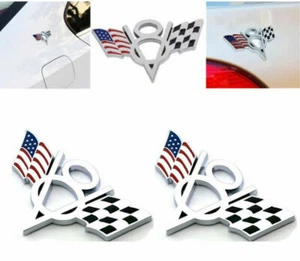 2x V8 US Logo USA Flag Car Chrome Trunk Metal Emblem Badge Decal Sticker - Picture 1 of 8