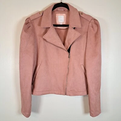 Chaqueta de Moto LC Lauren Conrad Asimétrica Imitación Gamuza Grande Malva/Rosa Usada en Excelente Condición Foto 1 de 4