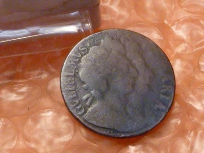 Original 1694 William & Mary Colonial Farthing Fecha Clara #AA Foto 1 de 3