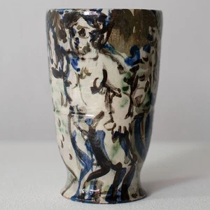 Rolf Walter Pegasus mit Pan original Keramik geritzt glasiert Becher handbemalt  - Picture 1 of 4