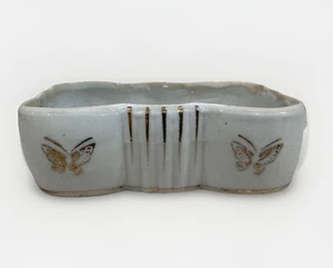 Vintage Keramik Seifenschale weiß gold braun Schmetterling MCM handbemalt Made in Japan - Bild 1 von 10