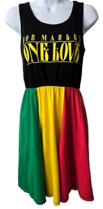 Bob Marley One Love Dress M Tank Stretch Jersey Rasta Fit Flare Zion Rootswear - Picture 1 of 6