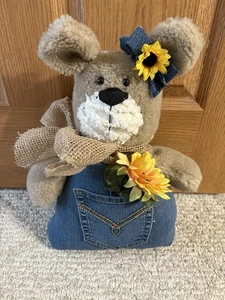 Handmade Vintage Chenille Bedspread Bear Blue Jean Shelf Sitter - Picture 1 of 1
