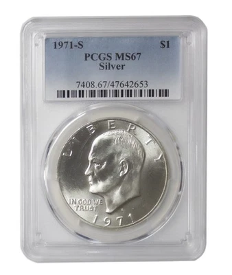 1971 -S Silver Eisenhower (IKE) BU dólar PCGS MS67 (B4) - Imagem 1 de 3