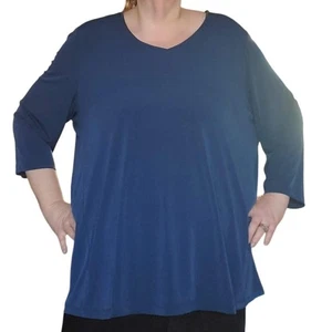 Susan Graver Essentials Größe 3X marineblau flüssig Strick 3/4 Ärmel V-Ausschnitt Oberteil Freizeit - Bild 1 von 9