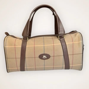Vintage Burberry Boston Travel Canvas Leather Trim Duffle Bag Sz Medium COA - Picture 1 of 13