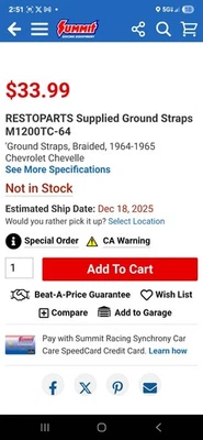 Restoparts Ground Straps, Braided, 1964-1965 Chevrolet Chevelle M1200TC64 M-1200 - Image 1 of 3