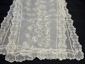 Vintage Ivory Nylon Lace Table Runner Dresser Scarf Floral Embroidered 37.5” - Picture 1 of 8