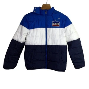 Levi’s Kinder gefütterte Jacke mit durchgehendem Reißverschluss und Kapuze Colorblock blau weiß Größe L 12-13 Jahre - Bild 1 von 20