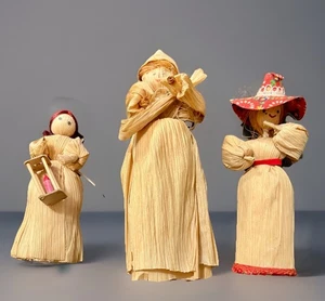 VTG Corn Husk Dolls Lot of 3 Different Fall Harvest Decor Folk Art Primitive - Picture 1 of 7