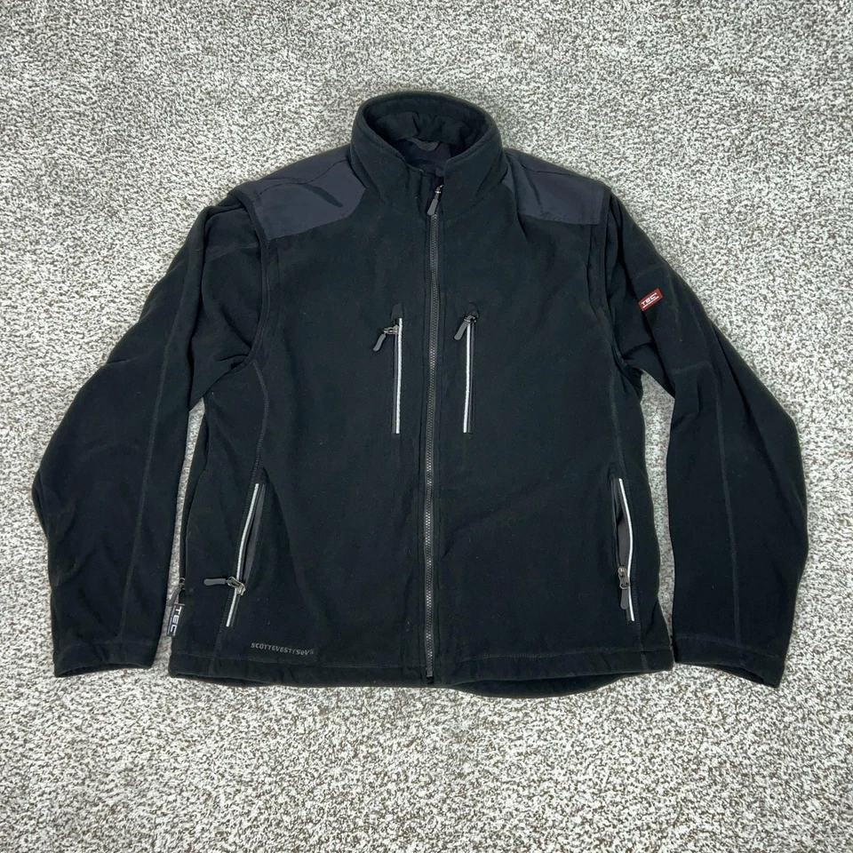 SCOTTeVEST Jacket Mens Large Black Fleece Softshell Travel Tech Pockets - Image 1 of 4