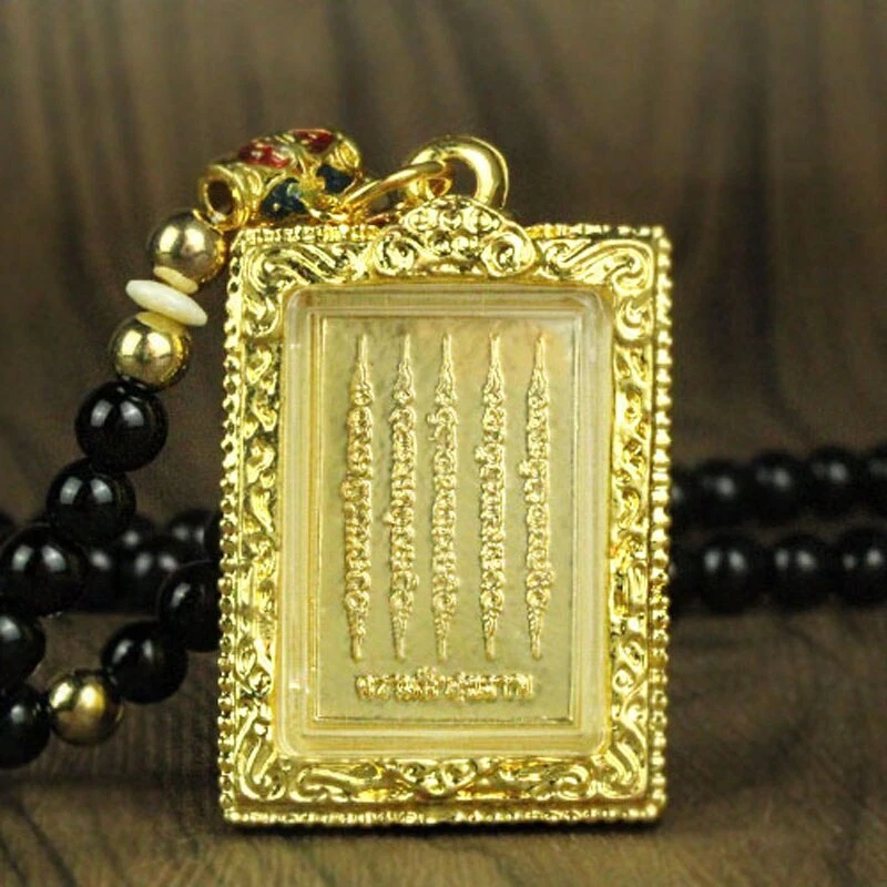 Escritura Buda Dios Tarjeta Colgante Amuleto Traer Fortuna BUENA SUERTE Collar Foto 1 de 4